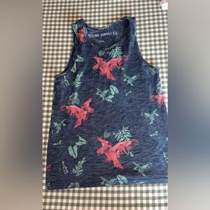 Mens Navy Tank Top with Coral Parrots